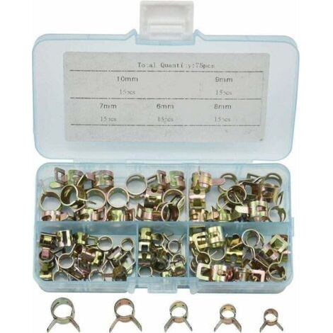 75PCS Spring Clip Hose Clamp Fuel Hose Clamps Hose Clamps Spring Clip Clamps Hose Clamp 6mm, XU, 7mm, 8mm, 9mm, 10mm - (1/4)