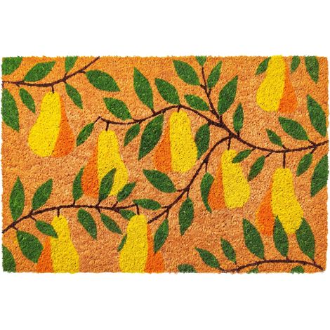 Relaxdays Alfombra coco 60x40, diseño peras, antideslizante, resistente a la intemperie, interior/exterior, multicolor (1/5)