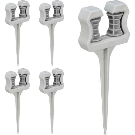 Relaxdays Ancoraggio Tubo da Giardino, Set da 5 Supporti, Guida Irrigazione, Picchetti Prato, HLP 26x10x3,5 cm, Grigio
