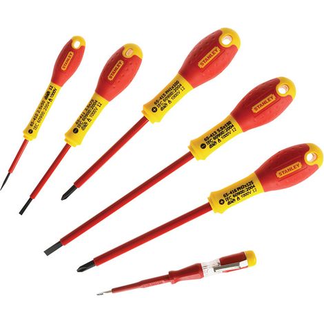 Stanley FatMax VDE Insulated Screwdriver Set (6 Pieces) – Slotted and Phillips Heads for Electrical and Professional Use