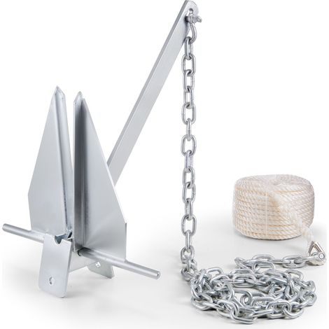 Kit d'Ancrage Type Fluke, Ancre en Acier Galvanisé à Chaud 5,9 kg avec Chaîne 2,4 m, Corde 30,8 m et 2 Manilles 10 mm, Mouillage Marine pour Bateaux de Moins de 9 m, Mers, Rivières et Rivages (1/5)