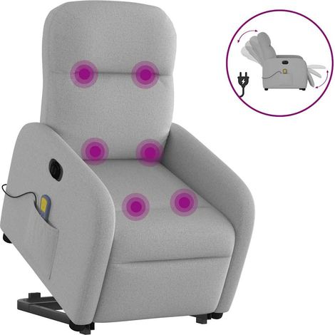 Massagesessel mit Aufstehhilfe Elektrisch Wolkengrau Stoff