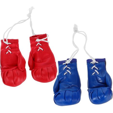 4pièces Mini Mitaine De Boxe Miniatures pour Rétroviseur Voiture Décoration Fête Cadeau Boxe Rouge Et Bleu Portable (1/5)