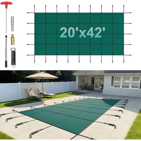 VEVOR Copertura per Piscina in Polipropilene Rettangolare 6 x 12,8 m da Inverno con Bulloni in Ottone, Telone Copertura da Inverno 31 kg per Piscina Interrata Esterna con Molla di Tensione e Bulloni