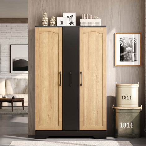 Credenza da cucina 120x78x35 cm con ripiani regolabili, vano portaoggetti sull'anta e cassetto verticale, in MDF - nero (1/5)