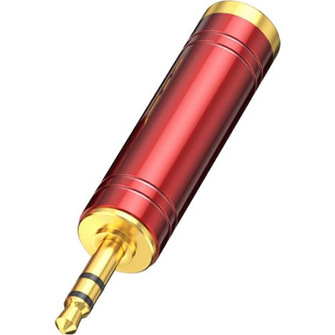 Adaptateur de qualité studio 6,35 mm femelle vers 3,5 mm mâle, avec contacts plaqués or anti-oxydation, adapté aux équipements audio, rouge. (1/5)