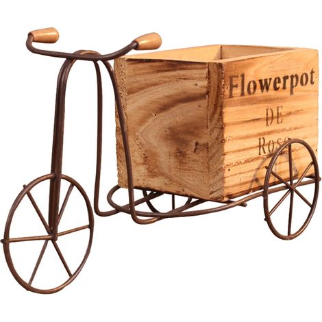 Pot À Plantes - Support En Forme De Tricycle En Bois Et Fer - Décoration Intérieure Extérieure - 1 Pièce (1/5)