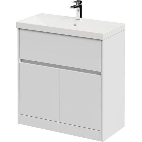 Montego Satin White 800mm 1 Drawer 2 Door Vanity Unit with Rimini Basin