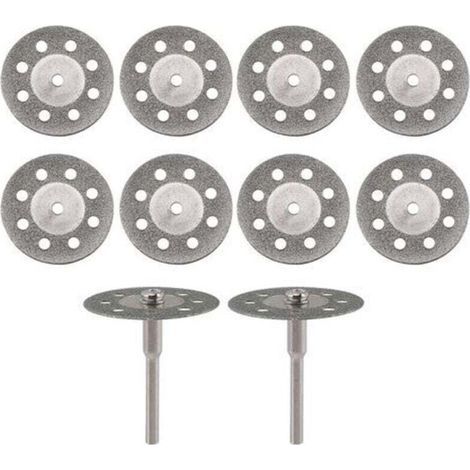 10 Diamanttrennscheiben, 22 mm Durchmesser, mit 2 Ersatz-Dornen (3 mm) für Dremel-Rotationswerkzeuge, Modell: Silber (1/5)