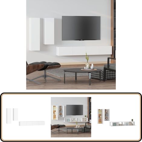 4-tlg. TV-Schrank-Set Weiß Holzwerkstoff - TV-Schrank - Fernsehtisch - Regal - Wohnzimmermöbel - Holzwerkstoff Möbel