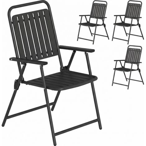Ensemble de 4 chaises de jardin pliantes avec accoudoirs, dossier et assise, structure en métal, 55 x 63 x 93 cm, noires (1/5)
