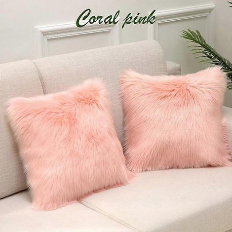 1 taie d'oreiller Rya Mat Fluffy, douce et moelleuse, 45 x 45 cm, rose corail (1/5)