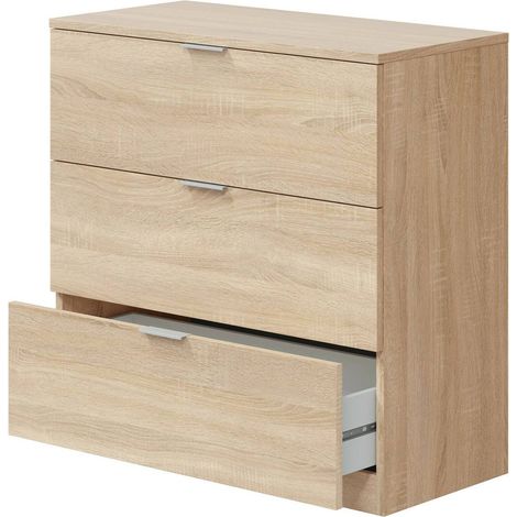Dmora - Cassettiera Whittier, Cassettiera camera da letto , Settimino a 3 cassetti, 77x38h80 cm, Rovere, con imballo rinforzato
