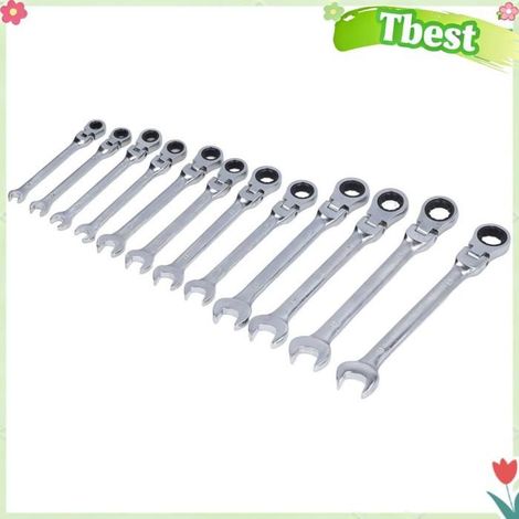 Tbest Jeu de clés à cliquet Jeu de 12 Clés à Cliquet à Tête Flexible, clé Mixte à Cliquet à 72 Dents, quincaillerie douille (1/5)