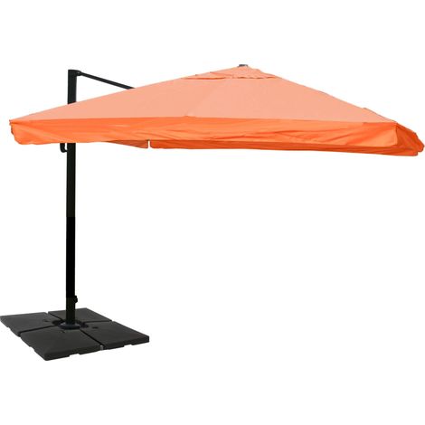 Parasol déporté 3.5 x 3.5 m avec lambrequin pied modulable et réglage de l’inclinaison polyester terracotta et aluminium 040011243 (1/5)