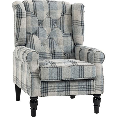 HOMCOM Accent Chair Wingback Armchair Retro Tufted Club Wood Fabric, Mixed (1/5)
