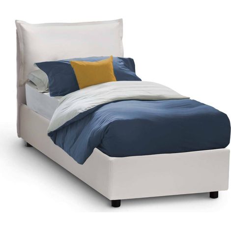 Talamo Italia - Letto singolo Alistair, Letto contenitore con rivestimento in ecopelle, 100% Made in Italy, Apertura frontale, adatto per materasso Cm 80x190, Bianco