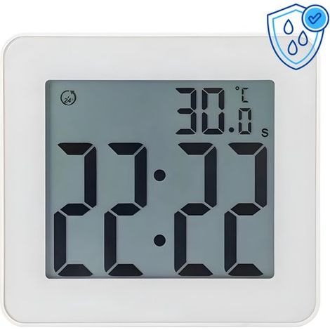 Minuteur de douche - Réveil de douche - Minuteur numérique étanche - Horloge de douche - Minuteur de douche - Thermomètre - Horloge de salle de bain numérique avec ventouse - Cuisine et douche (1/5)