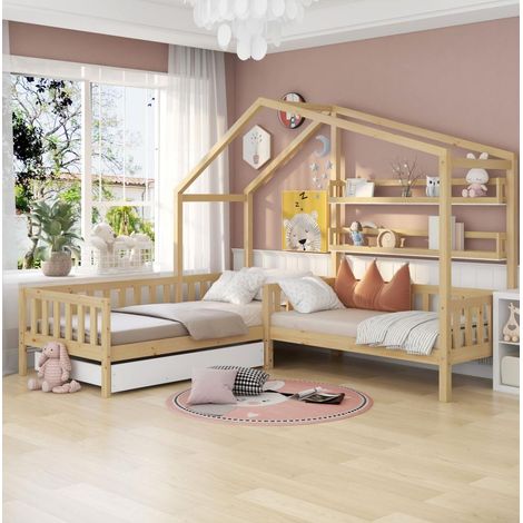 Bett Kinderbett Aufbewahrung 90x200 Massivholz OKMYHOME (1/5)