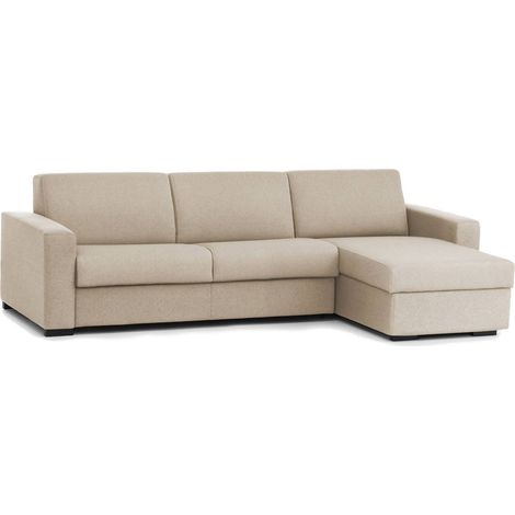 Talamo Italia Schlafsofa Alicya, Ecksofa, 100% Made in Italy, Sofa mit Drehöffnung, mit Wendebehälter Halbinsel, mit Standard-Armlehnen, Cm 280x95h90, Beige