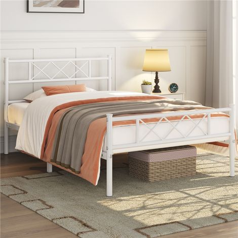 Homevive Cama Individual 90 x 190 cm con Espacio Almacenamiento Bajo Marco Metal Altura del Suelo 32 cm Blanco (1/5)
