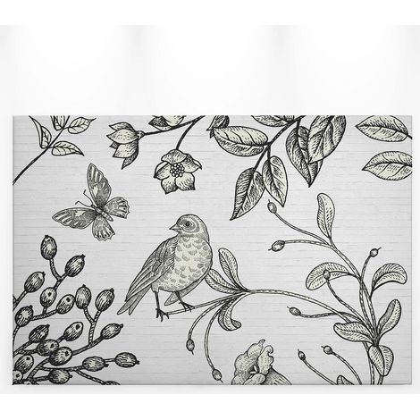 Tableau nature oiseau & papillon | Tableau noir & blanc avec des fleurs pour chambre | Tableau sur toile idéal couloir & bureau - 0,9 x 0,6 m (1/5)