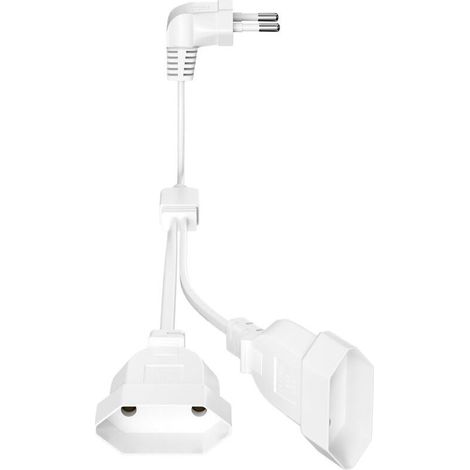 Rallonge plate 2 en 1 blanche pour TV, ordinateur, moniteur et appareils ménagers – câble d’extension Euro avec fiche et prise intégrées (1/5)