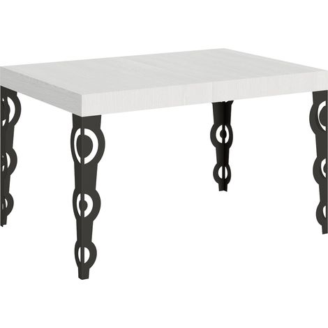 Tavolo Allungabile 120/380x90 cm Karamay Bianco Frassino Gambe Antracite
