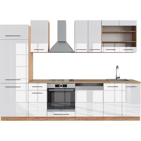 Cuisine Fame-Line, Blanc brillant/Chêne doré, 300 cm , PT Chêne, Vicco