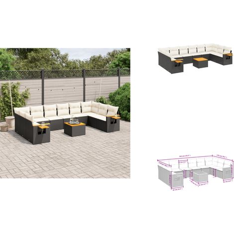 11-tlg. Garten-Sofagarnitur mit Kissen Schwarz Poly Rattan - Gartenmöbel Set - Esszimmergarnitur - Outdoor Möbel - Lounge Sofa - Rattan Gartenmöbel (1/3)