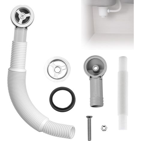 Kit de trop-plein rond pour évier, comprend 1 couvercle de trop-plein en acier inoxydable et 1 tuyau de trop-plein en PVC de 21,5 mm de diamètre, pour la maison, les hôtels, les centres (1/5)