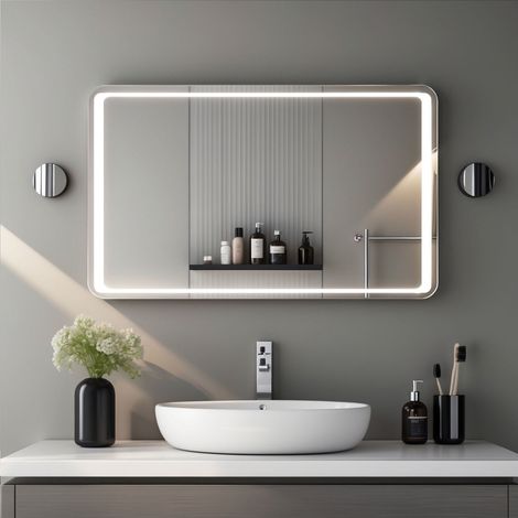 Miroir lumineux antibuée 80x60 avec senseur de mouvement pour salle de bain Lumière 6000K