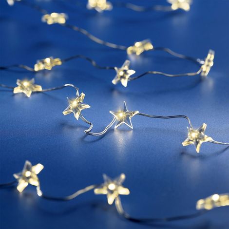 LED Draht Sternen Lichterkette warm weiß - 295 cm / 60 LED - Deko Beleuchtung mit Timer - Advent Weihnachts Beleuchtung Batterie betrieben