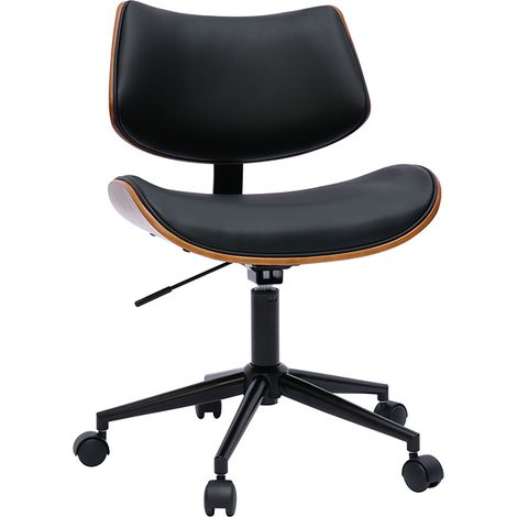 Silla de oficina de diseño negra con ruedas, madera de nogal oscuro y metal negro MALMO