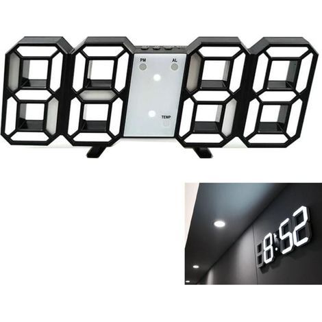 Horloge murale numérique LED 3D – Affichage surdimensionné heure/date/température – Réveil avec mémoire anti-coupure et snooze – Luminosité réglable (1/5)