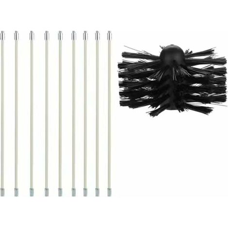 Schornsteinbürsten-Set, Schornsteinreinigungswerkzeug, Schornsteinfeger-Set enthält 9 (40 cm) flexible Stäbe und 1 (100 mm) Schornsteinfegerkopf für Pelletöfen