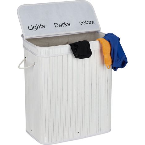 Relaxdays Cesto Ropa Sucia, Bambú, 3 Compartimentos de 30 L, Cesta Colada con Tapa, Asas, 63x55x35 cm, Colores a Elegir