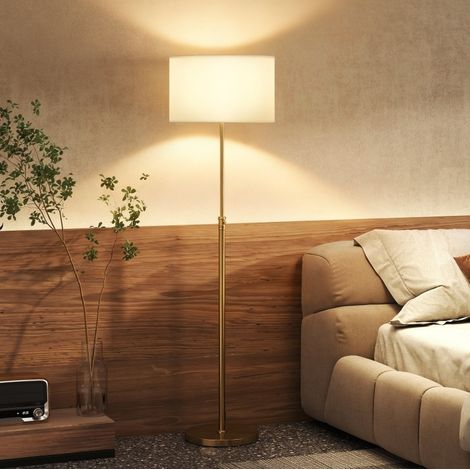 Lampada da terra regolabile in altezza, paralume in tessuto, telecomando, oro OKMYHOME (1/5)
