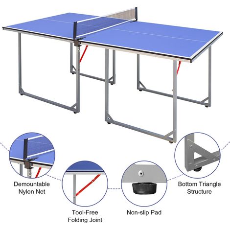 Mesa de ping pong plegable 182 x 91 cm azul con red, 2 palas y 3 pelotas (1/5)