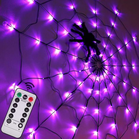 Guirlande lumineuse toile d'araignée pour Halloween - 1,20 m de diamètre, 70 LED, motif araignée noire, étanche, convient à la décoration intérieure et extérieure de la maison et du jardin. (1/5)