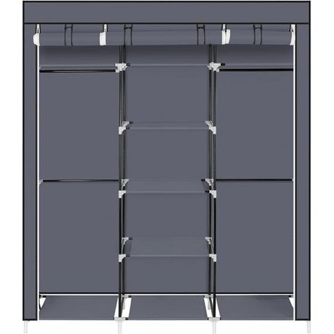 Penderie portable en tissu non tissé Penderie à double tringle Organisateur de rangement gris