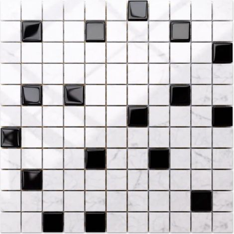 Ilcom mosaico in vetro su rete per bagno e cucina 30cm x 30cm - Black marble (1/4)