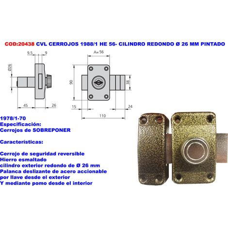 CVL cvl cerrojos 1988-1 he 56- cilindro redondo ø 26 mm pintado