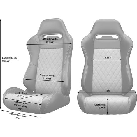 1 Siège de course universel gris/noir, cuir PVC aspect carbone, dossier inclinable avec glissière réglable, paire droite (support non inclus) (1/5)
