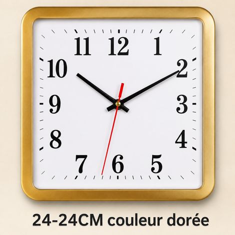 Horloge murale carrée dorée 24 x 24 cm silencieuse en MDF et PVC doré 24-24cm 300 g – Livraison gratuite