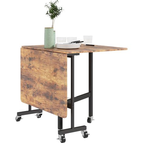 Homcom – Table extensible 6 personnes – Pliable avec roulettes – Acier noir effet bois vieilli – Dimensions 120x80x73 cm (1/5)