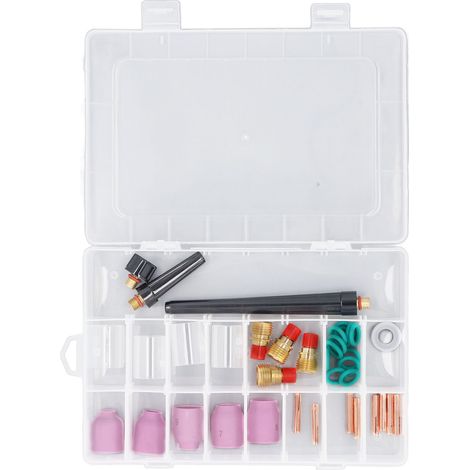 Ensemble d'accessoires de torche de soudage TIG, buses en céramique, tasses en verre, pinces de lentilles à gaz, joints toriques, capuchons arrière, capuchon avant en PTFE, 37 pièces (1/5)