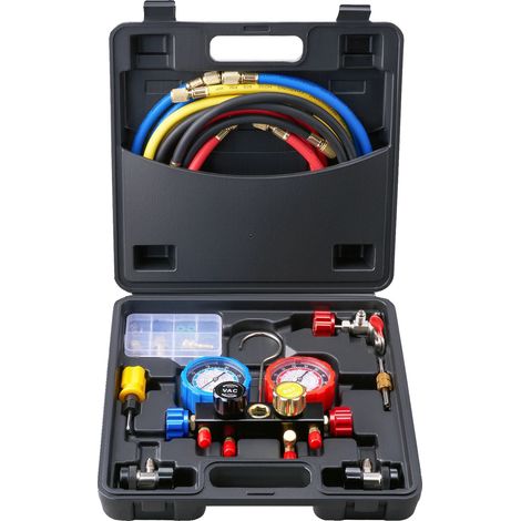 Set di manometri per impianti di climatizzazione, tubi flessibili da 1,5 metri, compatibile con R134A/R22/R12/R410A, pressione nominale di 800 psi, pressione di scoppio di 4000 psi, precisione di ±1,6 (1/5)