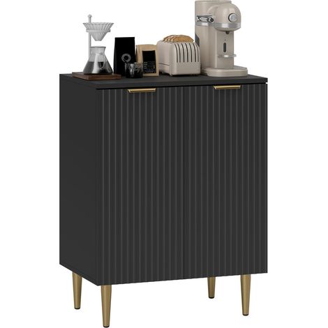 Buffet Bas de Rangement 2 Portes avec Étagère Réglable Meuble pour Cuisine et Salon Pieds en Métal Noir (1/5)
