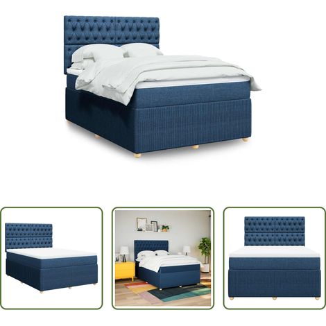 vidaXL Taschenfederkern - Boxspringbett mit Matratze Blau 140x200 cm Stoff (1/5)